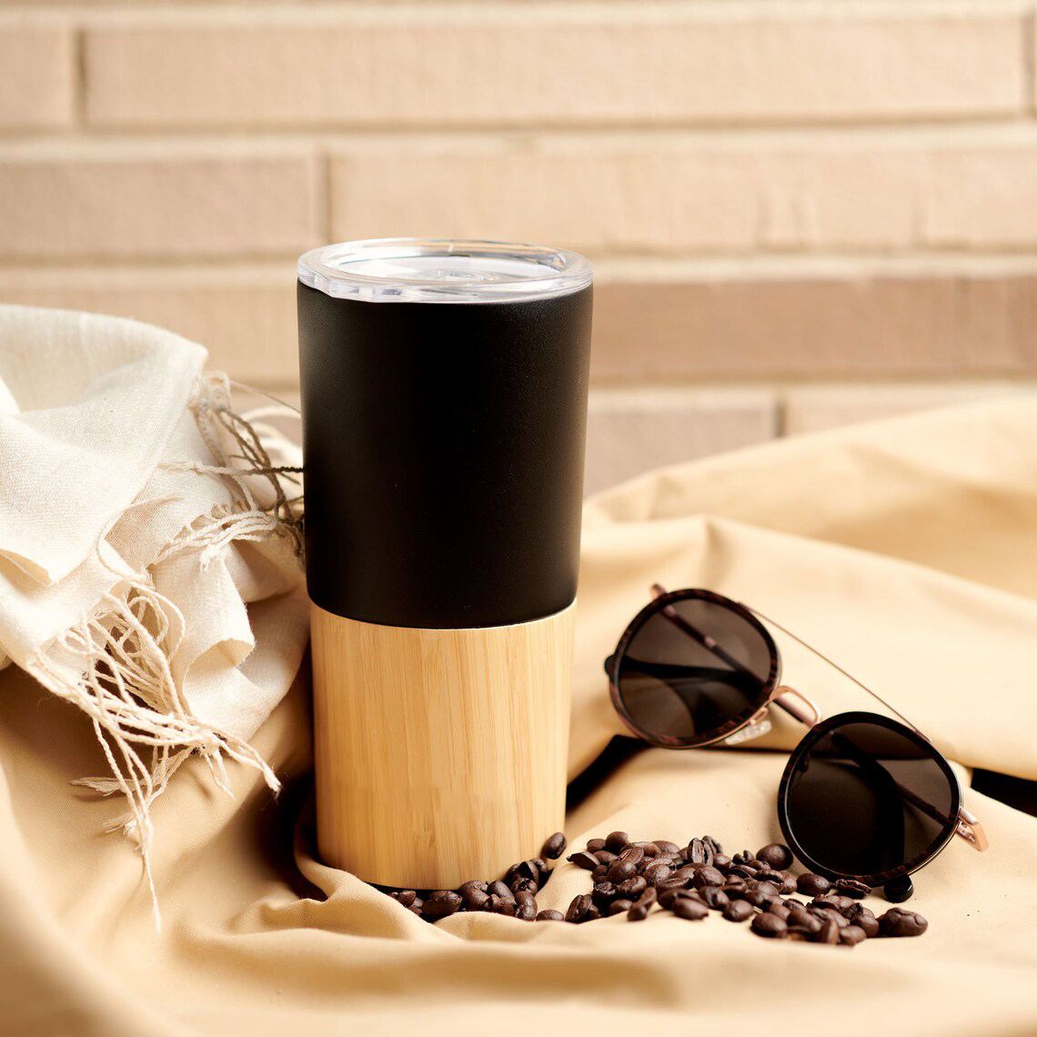 Black Bamboo & Stainless Steel Tumbler - 500ml Travel Coffee Mug